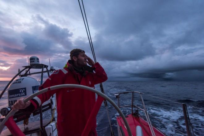 Dongfeng Race Team - When the rain squall passed,Charles Caudrelier finally saw how much ground Azzam had taken,and it wasn't as pretty as this sunset - Volvo Ocean Race 2014-15 © Sam Greenfield/Dongfeng Race Team/Volvo Ocean Race